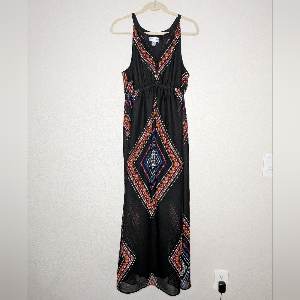 Old Navy Maternity Womens Black Tribal Geometric Maxi Sundress L